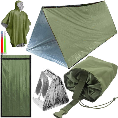 Emergency Survival & Shelter Kit | 2 Person Tube Tent, Bivvy, Poncho & Blanket