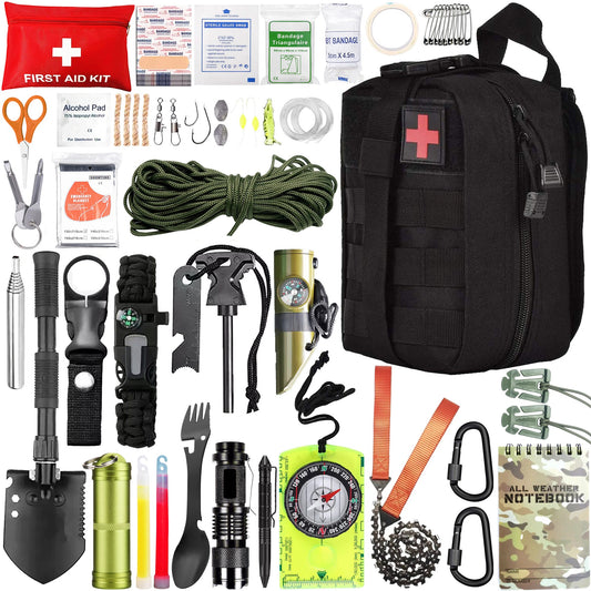 76-Piece Survival & First Aid Kit with MOLLE Pouch for Camping & Emergencies